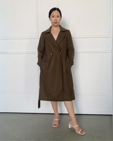 PETITE FEMME - WOOL CASHMEARE BELTED LONG COAT - CHOCOLATE